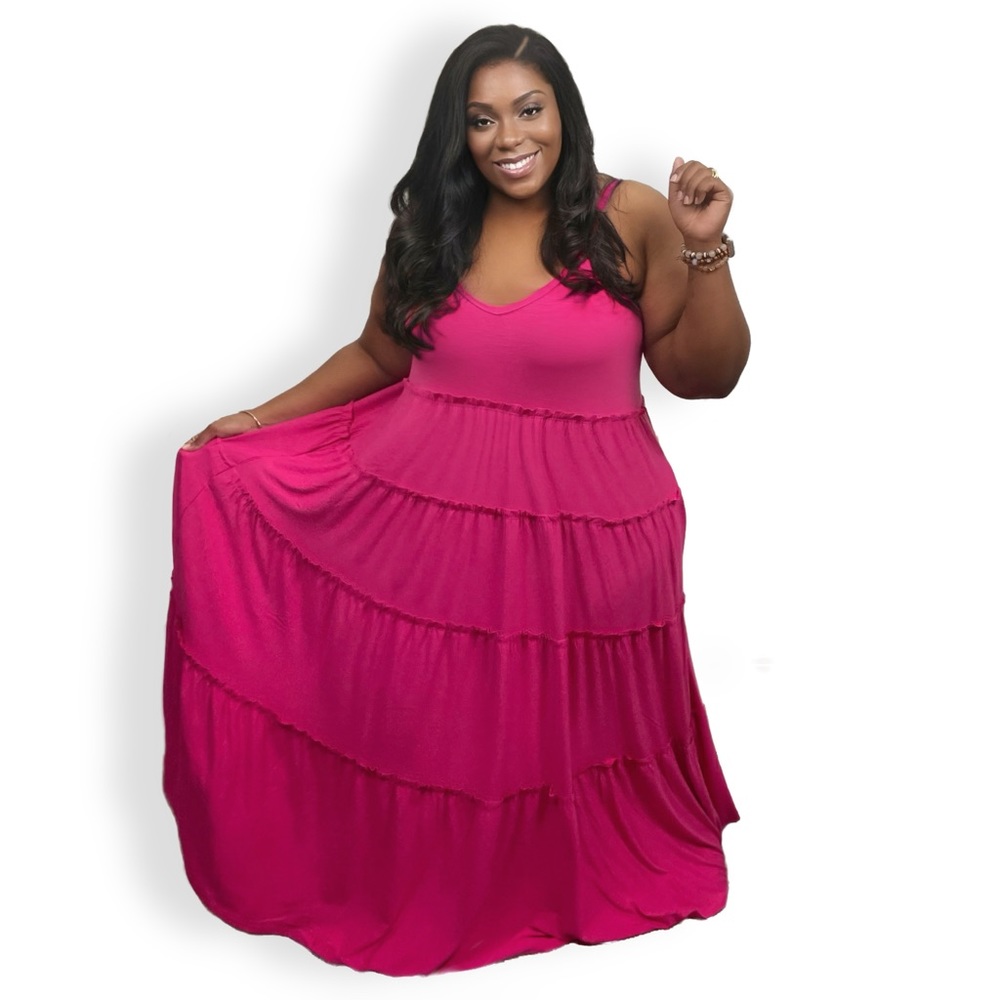 TIERED MAXI DRESS IN HOT PINK